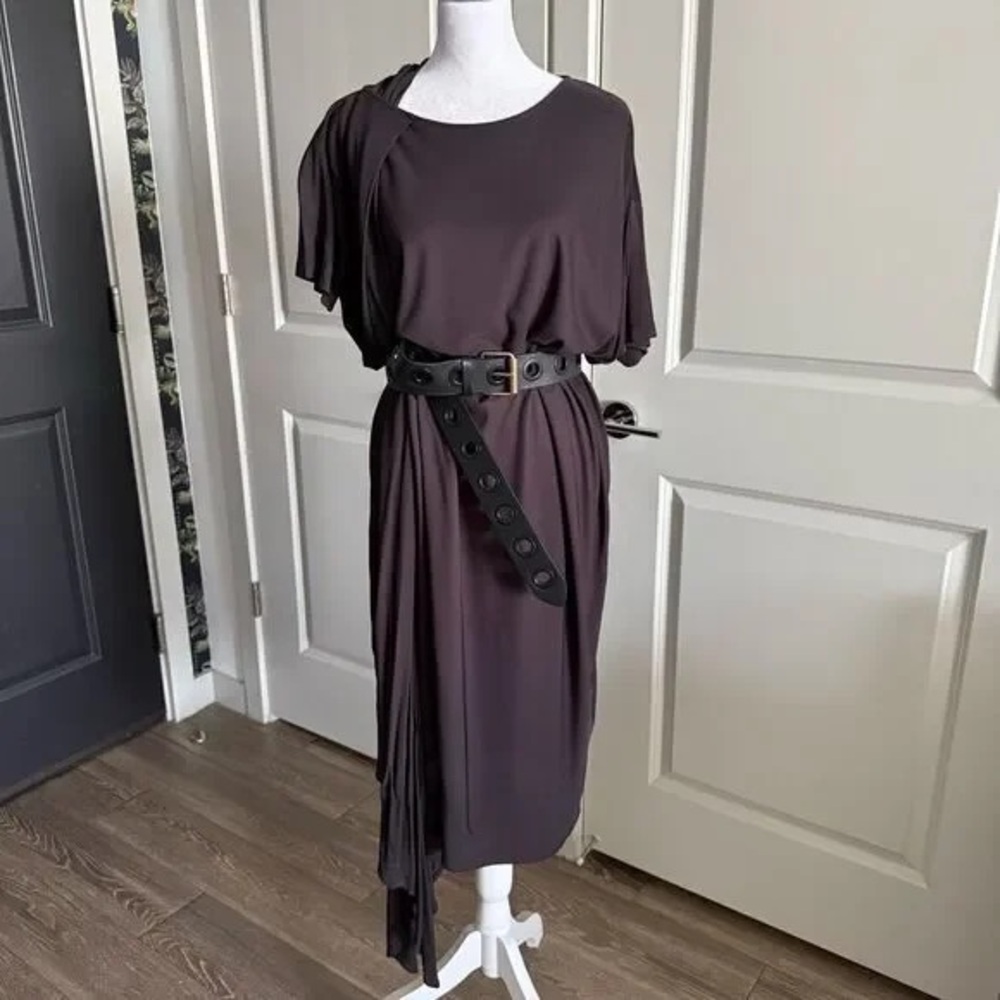 Acne Gray Asymmetrical Sheath Dress with Dolman Sleeves